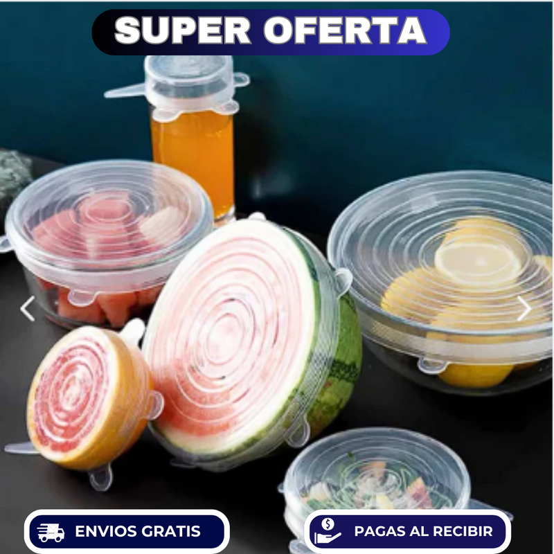 😻 SET DE 6 TAPAS DE SILICONA PARA ALIMENTOS 🤯