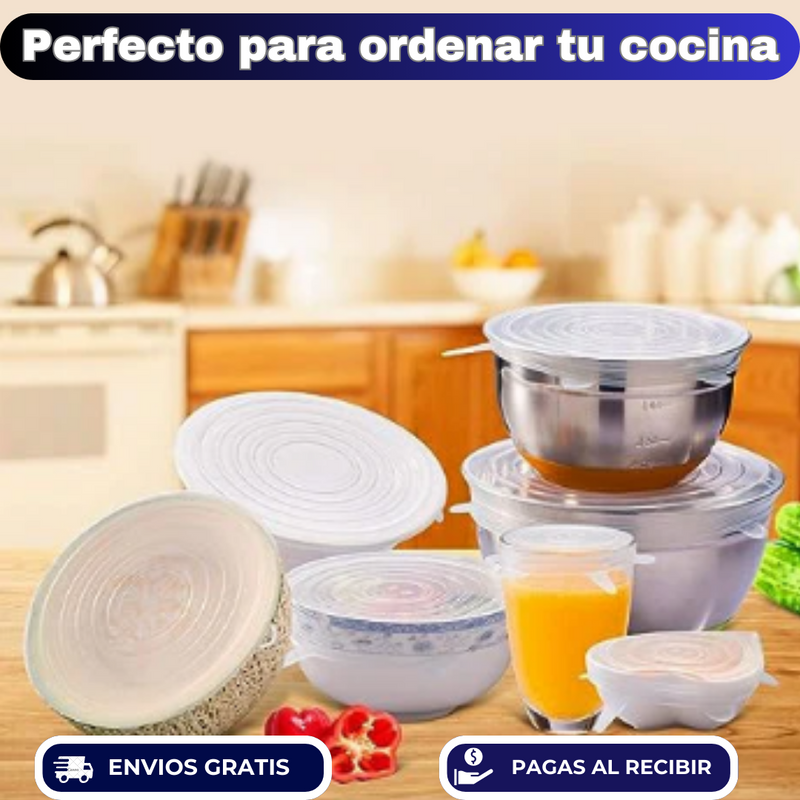 😻 SET DE 6 TAPAS DE SILICONA PARA ALIMENTOS 🤯